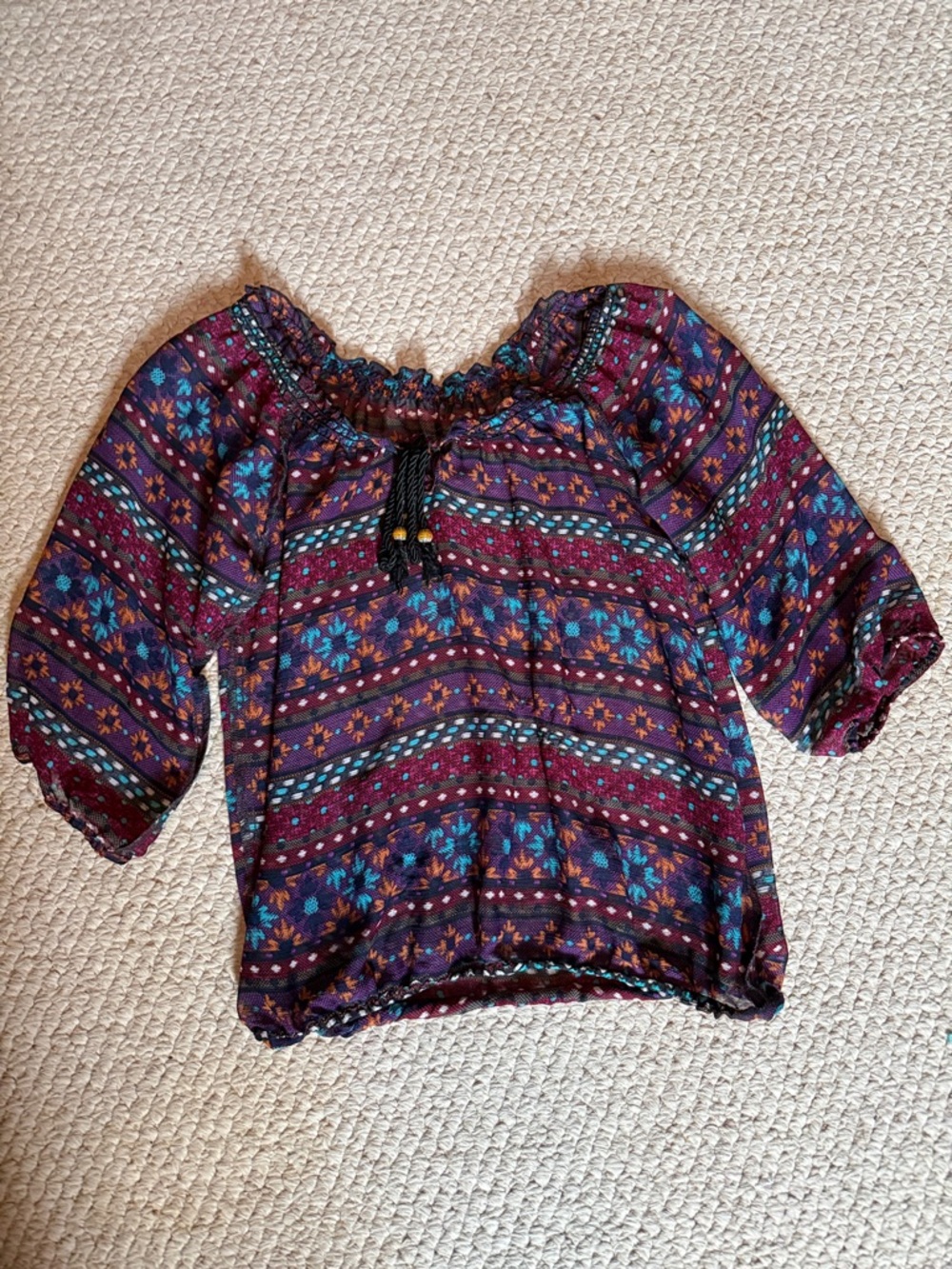 Olsenboye Burgundy Floral Peasant Blouse